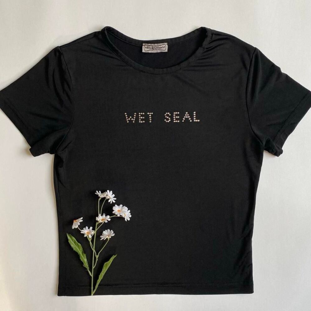 Vintage black bedazzled baby tee